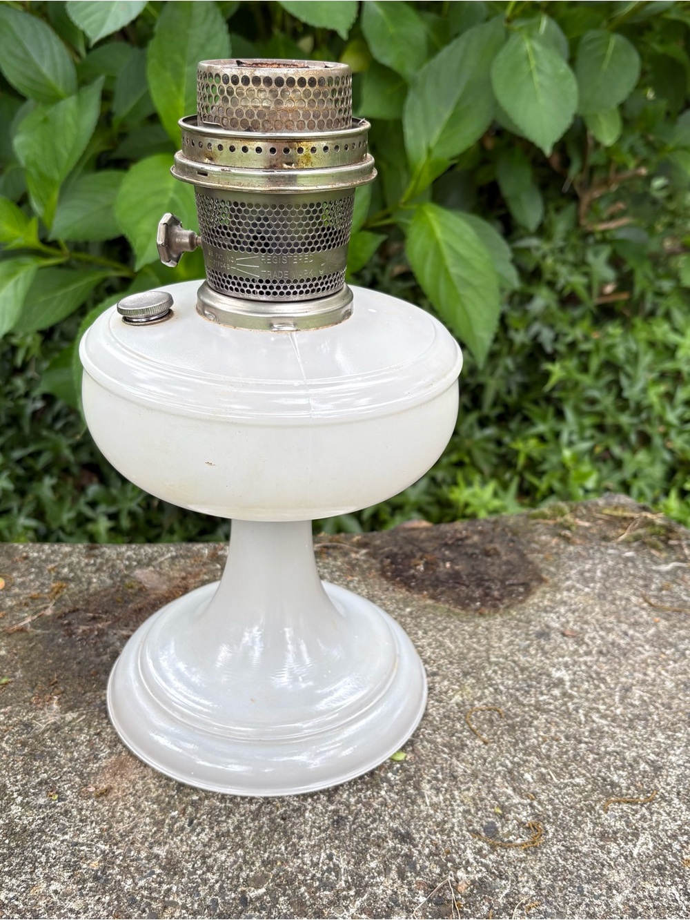 Vintage Aladdin Oil Lamp #21C White Painted Glass Base Stainless Steel Burner